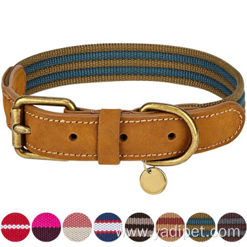 pet collar leather and ribbon stitching pet collar